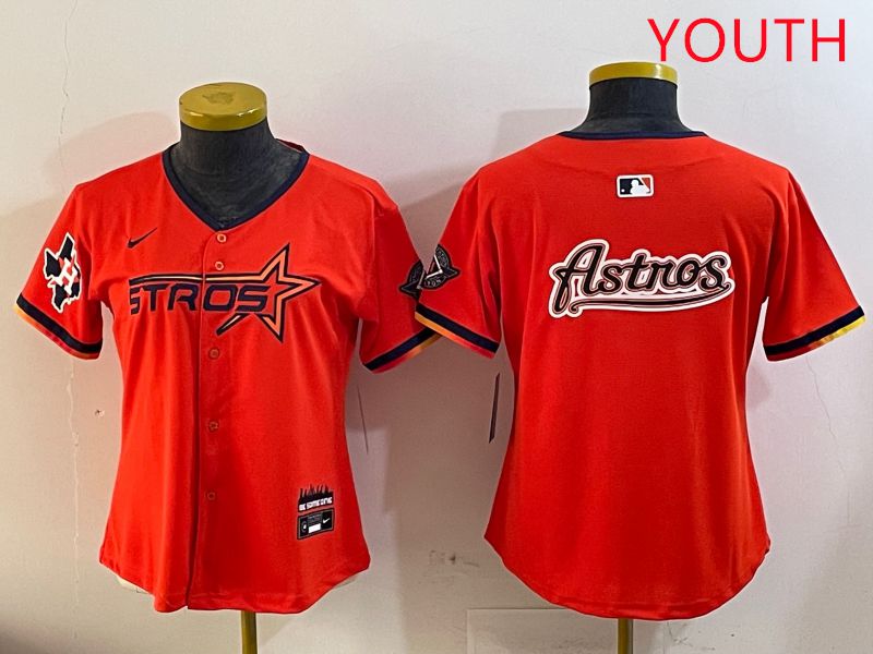 Youth Houston Astros Blank Orange Three generations Joint Name 2025 Nike MLB Jersey style 17->youth mlb jersey->Youth Jersey